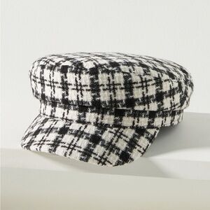 Anthropologie houndstooth black white checkered newsboy cap